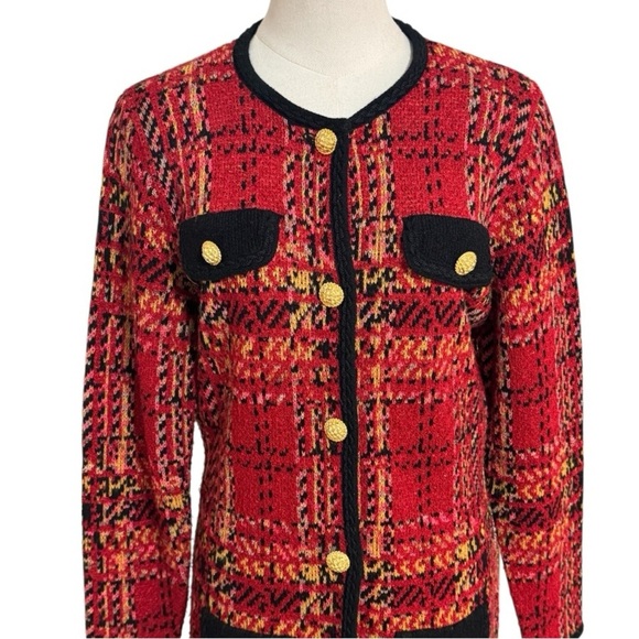 Marks & Spencer ST MICHAEL FROM Red Black Gold Buttons Tweed Blazer size M 6 8 - Picture 5 of 11